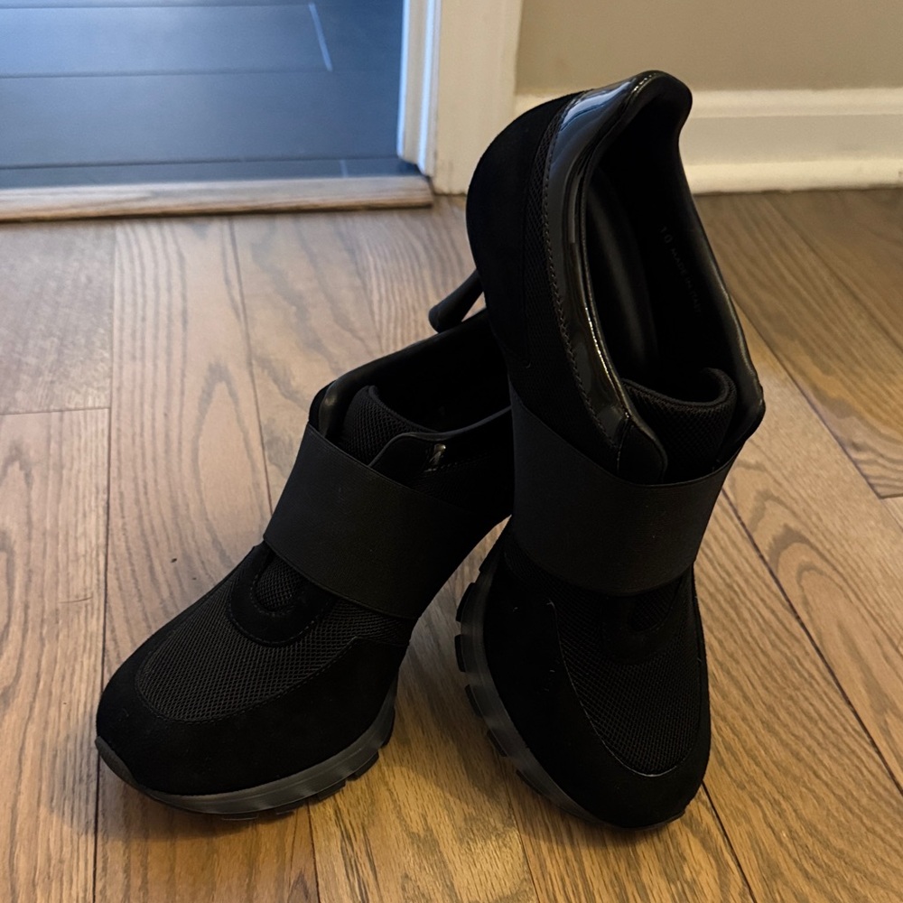 Women’s Black Slip-On Wedge Sneakers with Elastic Strap